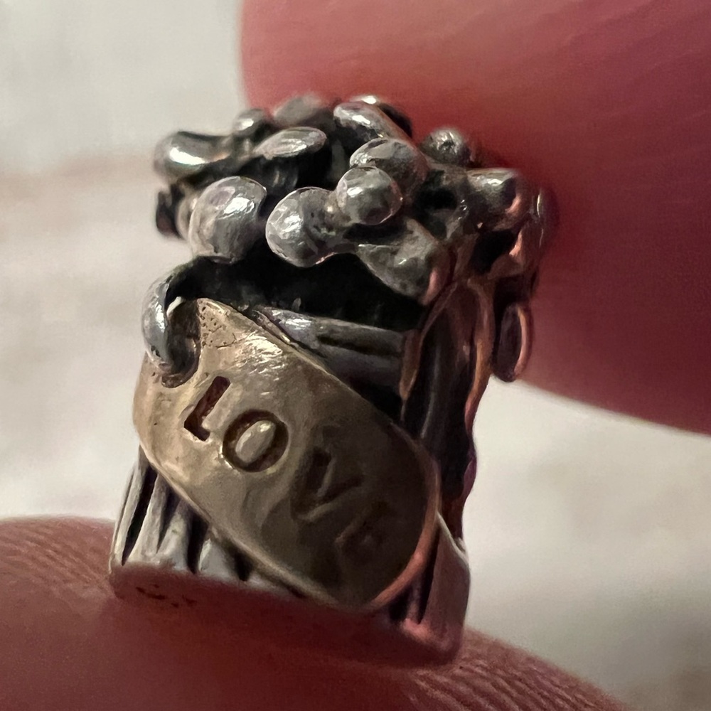 Pandora Bouquet Of Flowers Charm Sterling Silver with 14K Gold Banner S925